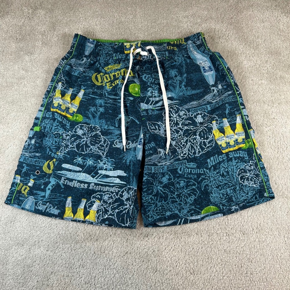 VTG Corona Extra Swim Trunks Mens 34 Blue Tropical Beer Board Shorts Surf Rider